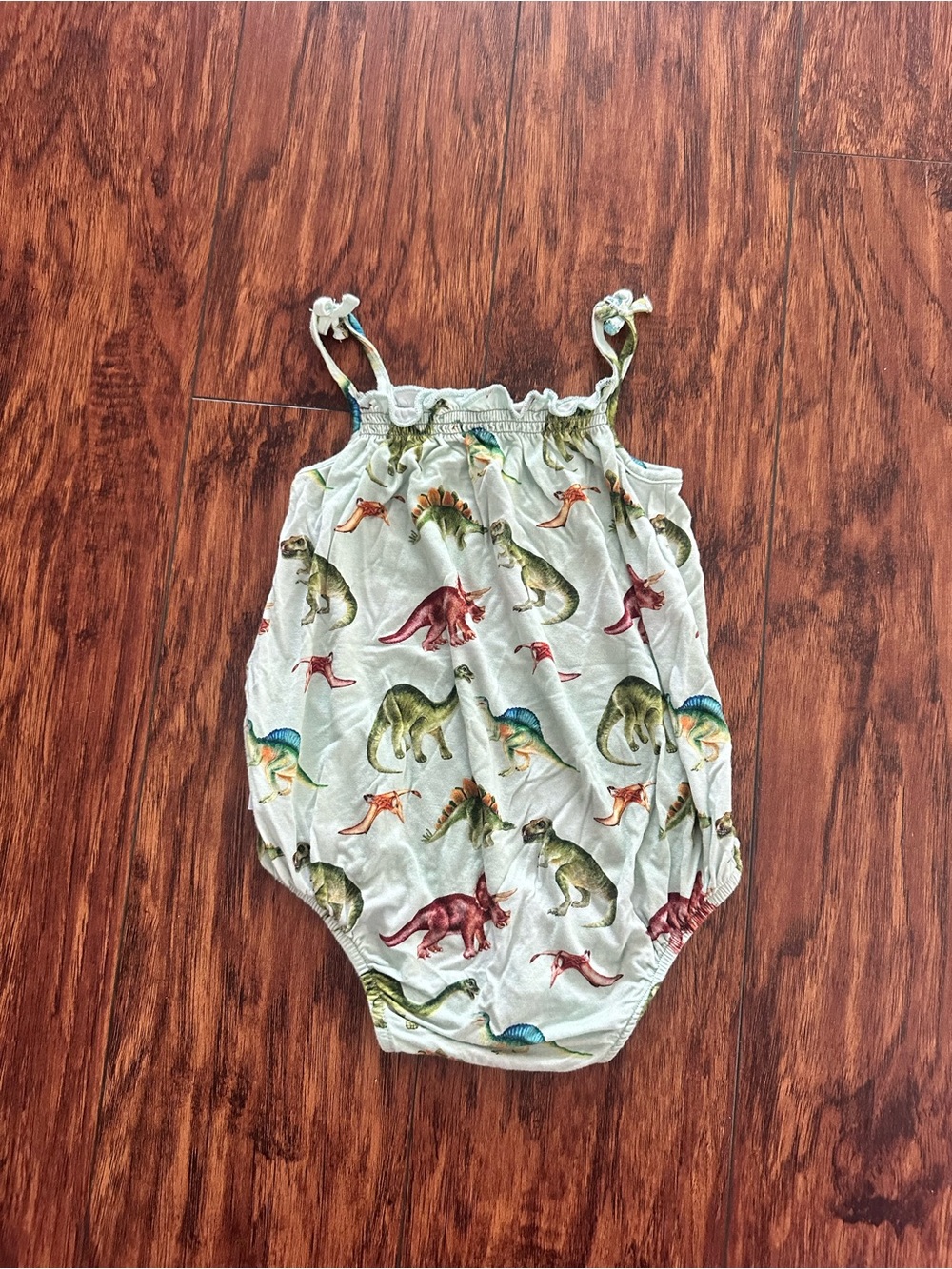Posh Peanut Dinosaur Print Sleeveless Baby One-Piece Romper - Light Mint